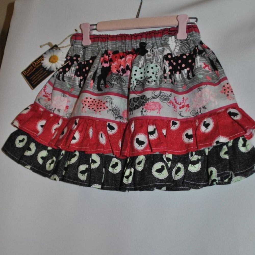Beautiful Custom Girl's Farm Cows Ducks Skirt NEW